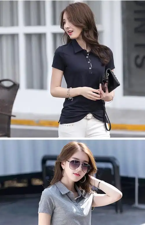 白色纯棉短袖t恤女士2025夏季新款polo领衬衫大码翻领体恤上衣潮