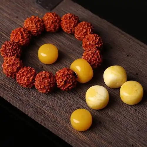 蜜蜡墩子子鸡油黄鼓珠饼子文玩老蜡手串配扣子其他diy饰品配件