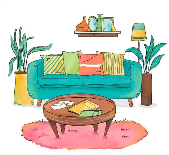 彩绘客厅设计矢量素材