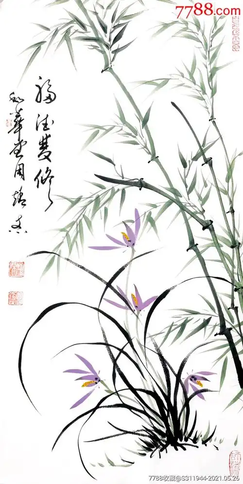 新店放漏纯手绘兰竹周靖杰教授作品_花鸟国画原作【和