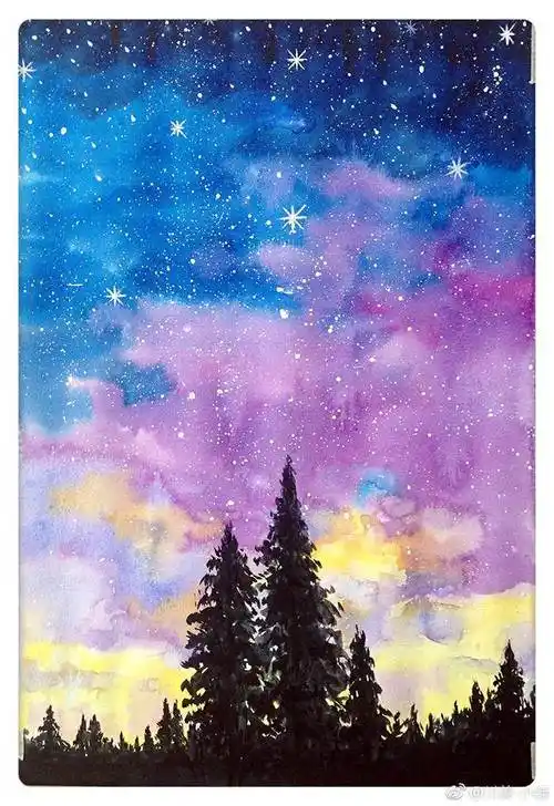 水彩画简单星空水彩画简单星空画