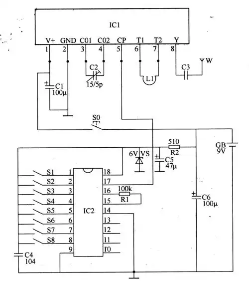 该无线遥控开关电路由无线