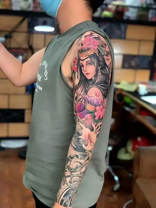 花臂纹身 #艺伎  #般若 #tattoo  接个花臂,间隔一年