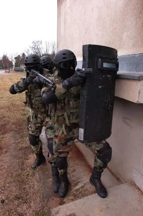 户外演习的武装特种兵