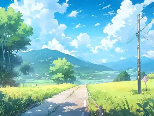 夏天治愈风乡间漂亮动漫风景图