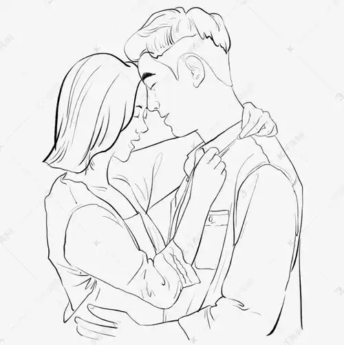 情人节线描情侣拥抱