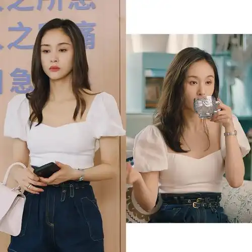 甜小姐与冷先生王子文孟好恬同款衣服白色衬衫女方领衬衣夏季上衣