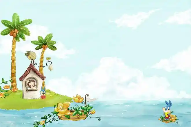 ppt背景图片,画面非常活泼可爱,广袤无垠的蓝天白云下面,海面上有载满