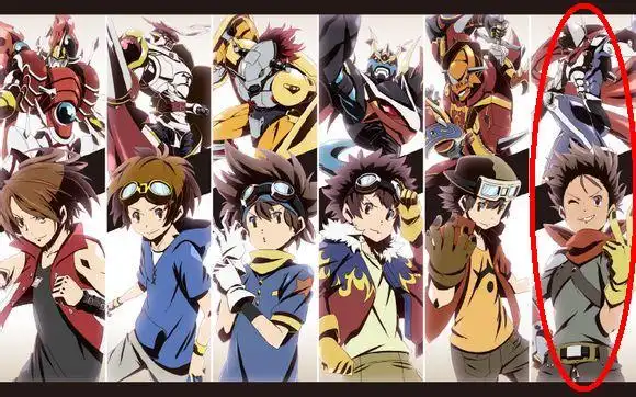 网上找来的数码宝贝历代主角的图,圈出这些人是谁