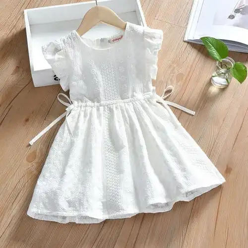 女童连衣裙夏宝宝公主裙洋气刺绣白裙子儿童纯色绣花裙小孩背心裙