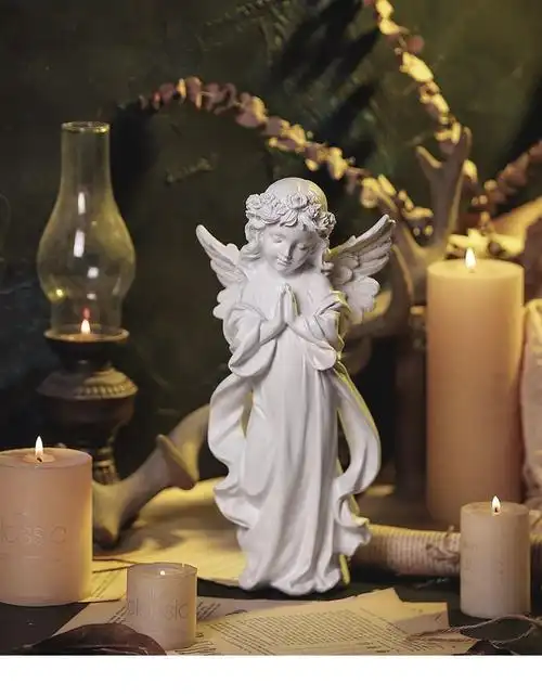 石膏像人物人物雕塑摆件摆件工艺品北欧小天使人物雕像复古仿石膏少女