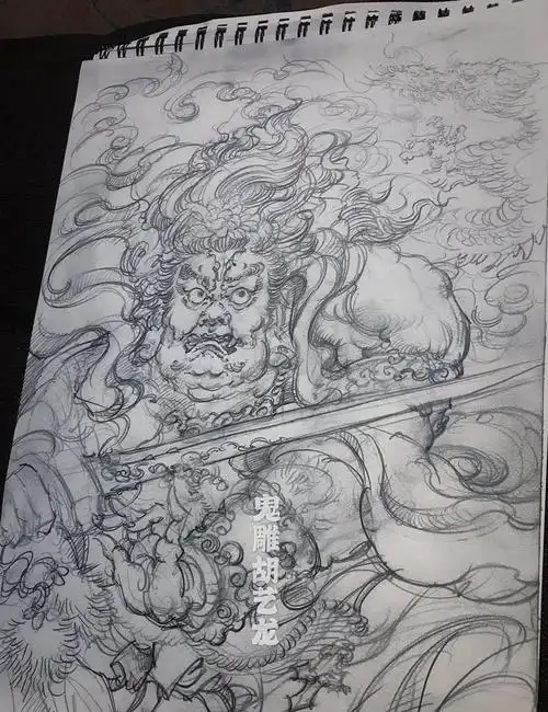 不动明王 速写 草稿纹身图片_新传统手稿不动明王纹身图案