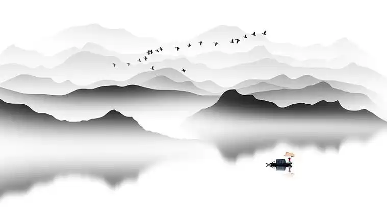 手绘中国风意境水墨山水风景画