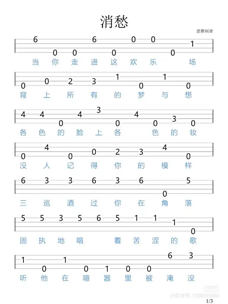 尤克里里初学 #尤克里里 #曲谱分享 #消愁 毛不易封神之 - 抖音