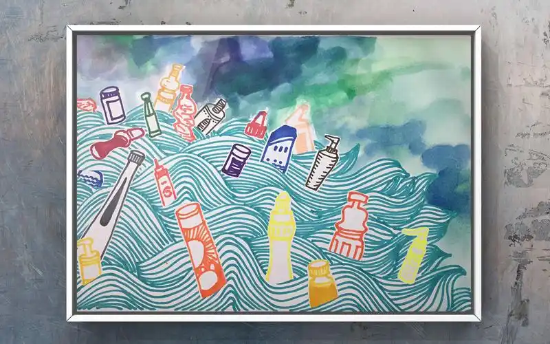 创意美术绘画少儿绘画绘画教程之塑料瓶水彩装饰画线描装饰画创意简笔