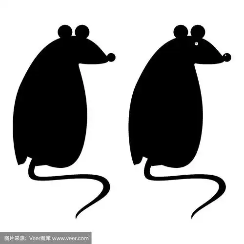 两组黑色老鼠的剪影坐在后面.矢量图像.孤立在白色背景上
