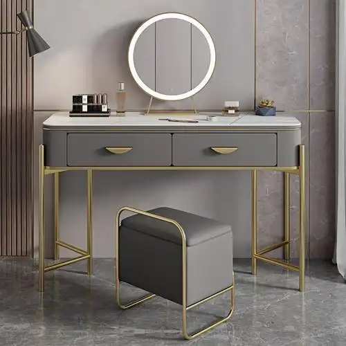 轻奢简约高档岩板梳妆台卧室现代现代化化妆台网红梳妆台