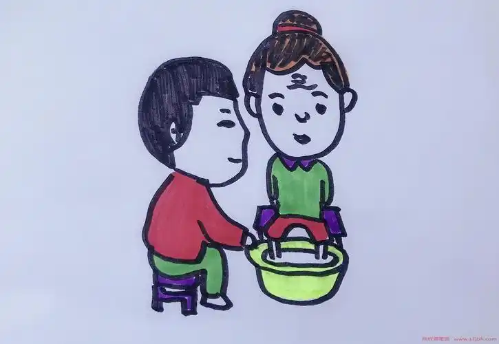 给奶奶洗脚简笔画