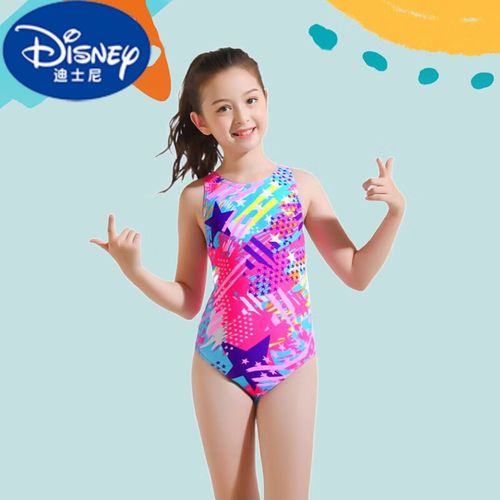 迪士尼(disney)儿童专业泳衣青少年连体三角游泳衣中大童女童学游泳
