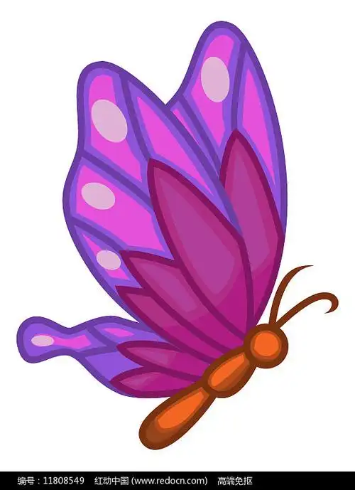 卡通一只玫红蝴蝶元素图片