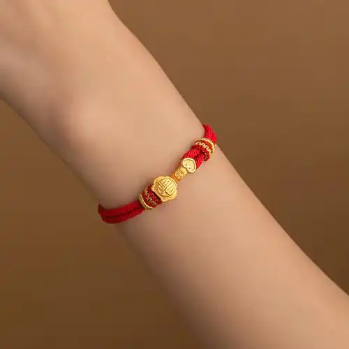 大善堂纯黄金手链如意好运足金编织红绳女手手链
