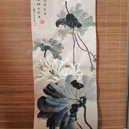 手绘国画荷花禅意荷花