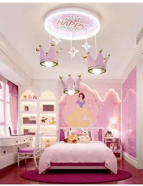 粉色皇冠吊灯儿童房灯女孩卧室公主房间可爱甜美创意星星欧式灯具蓝色