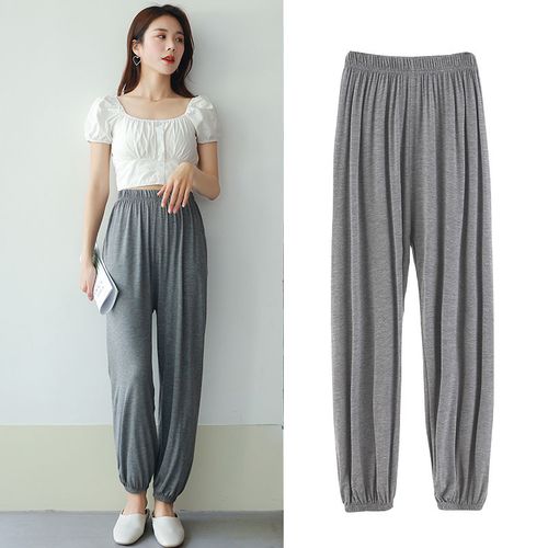 莫代尔防蚊宅宅裤女阔腿夏薄款运动休闲高腰宽松灯笼裤瑜伽舞蹈裤