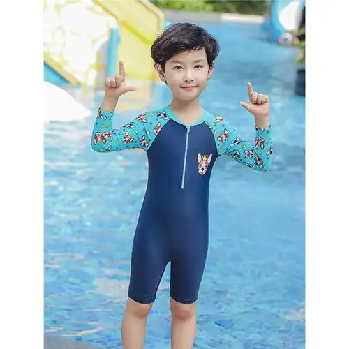 儿童泳衣闪电客男童女童宝宝连体游泳衣小童中大童分体长短袖温泉泳衣