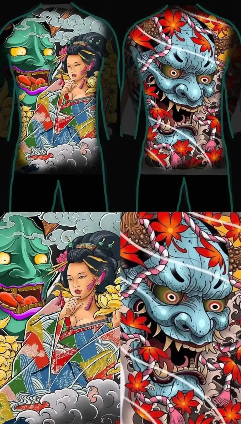 彩色传统般若艺伎图案#日式老传统 #传统纹身花臂 #防水纹身 - 抖音