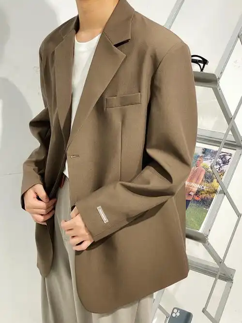 19studio复古怀旧vintage棕色男士西服休闲西服