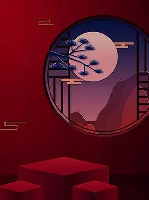 中国风新中式简约红色窗户古风电商展台背景