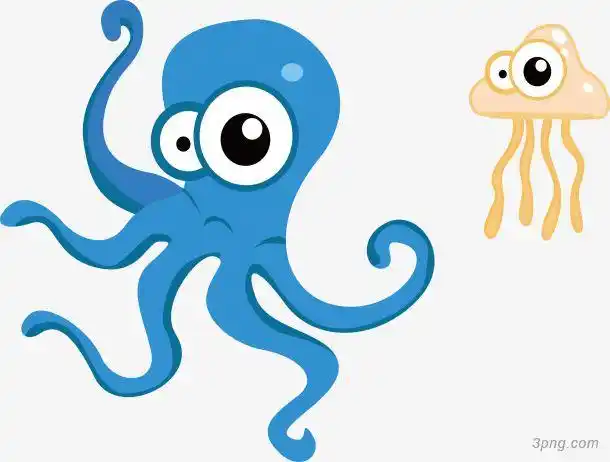 卡通彩色鱿鱼png素材透明免抠图片卡通手绘
