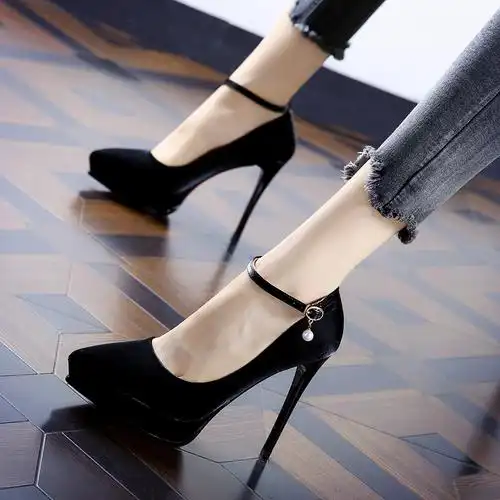 欧洲站2022春季新款防水台尖头超高跟鞋细跟宴会简约单鞋女礼服鞋