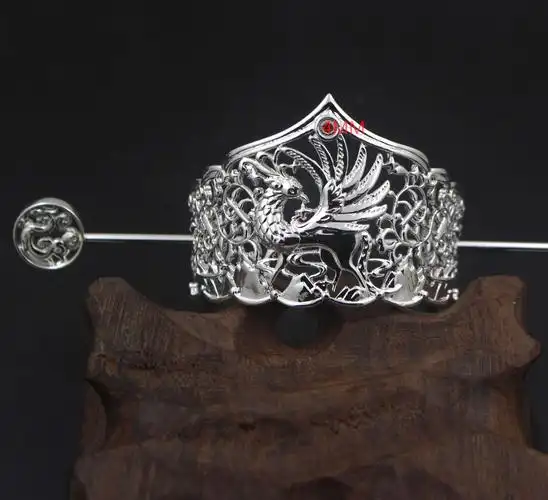 古风铸铜凤凰发冠 男士头冠古装影视道具diy材料配件60*45mm