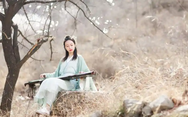 古装美女温柔抚琴写真