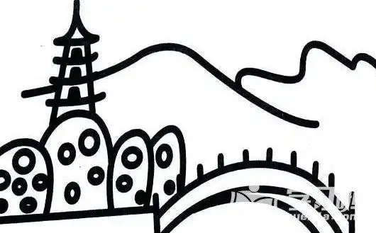 山水风景图片素描简笔画