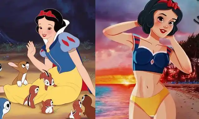 当迪士尼公主穿上泳装乐佩俏皮可爱花木兰人鱼线超显眼