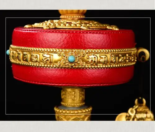 亚青红皮纯铜嘛呢手摇转经轮转经轮佛堂摆件