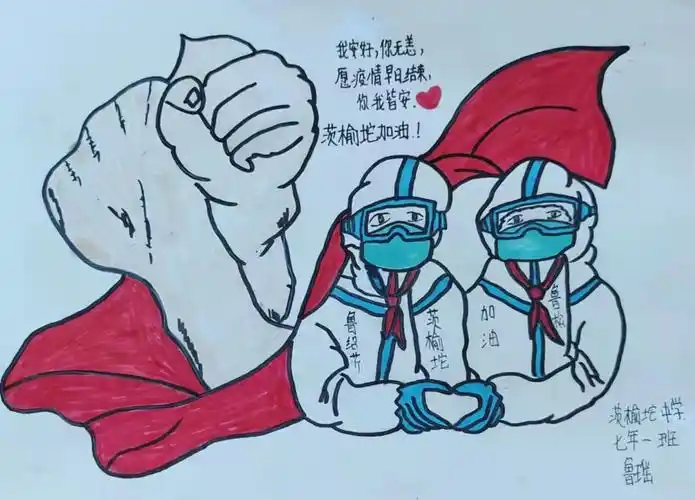 茨榆坨少年手绘致敬最美逆行者大白