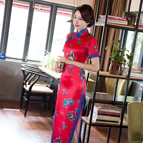 何旗2016春新款旗袍长款短袖宽边复古改良表演宴会走秀年会