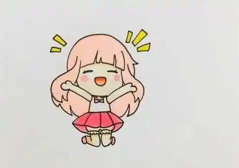 难点是对她可爱呆萌的五官进行描绘,这样画出来的动漫小女孩简笔画既