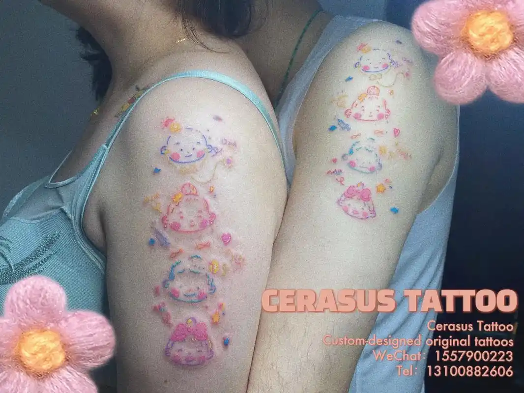 一家四口的可爱纹身.定制的小可爱谁不爱呢!