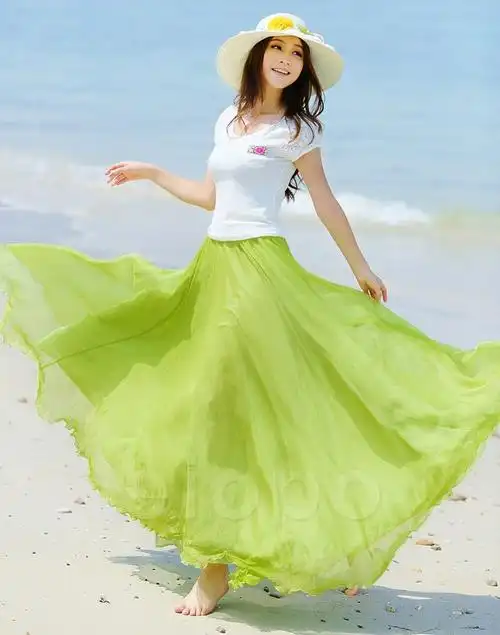 新款欧美大摆半身裙批发拖地长裙显瘦夏季金丝雪纺半裙半身长裙子图片