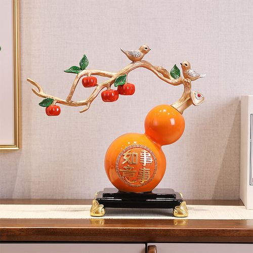 玄关书房办公室中式创意摆设乔迁新居开业礼品 事事如意葫芦摆件-桔色