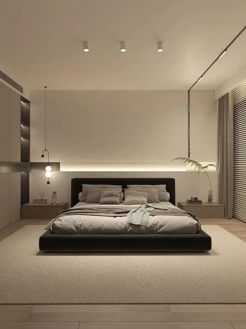 无主灯 极简黑白的卧室令人怦然心动