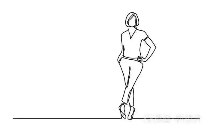连续线条画自信的女人摆姿势站立