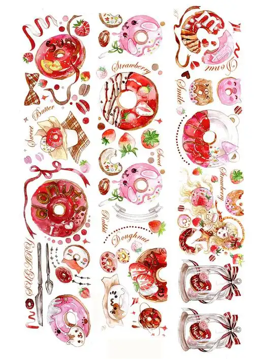 自制甜甜圈甜品美食a4不干胶手帐贴纸手账素材贴纸