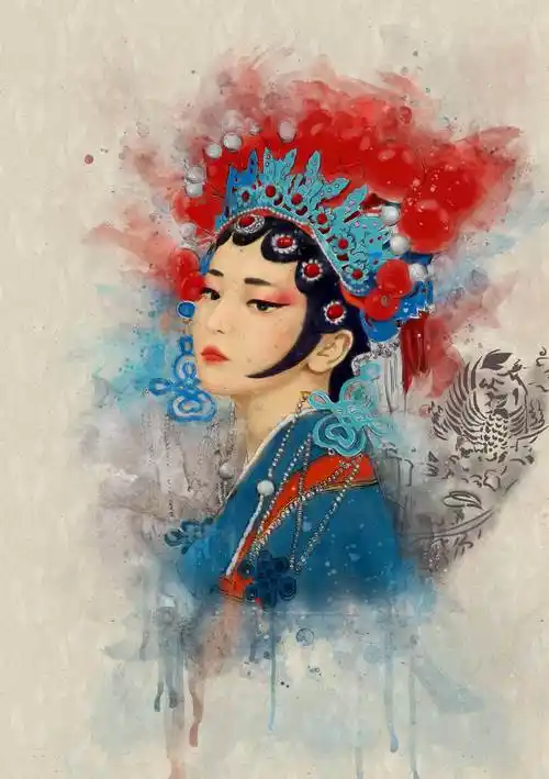 国粹—京剧】——京剧戏子水彩古风插画,一身青衣一生深情京剧—花旦