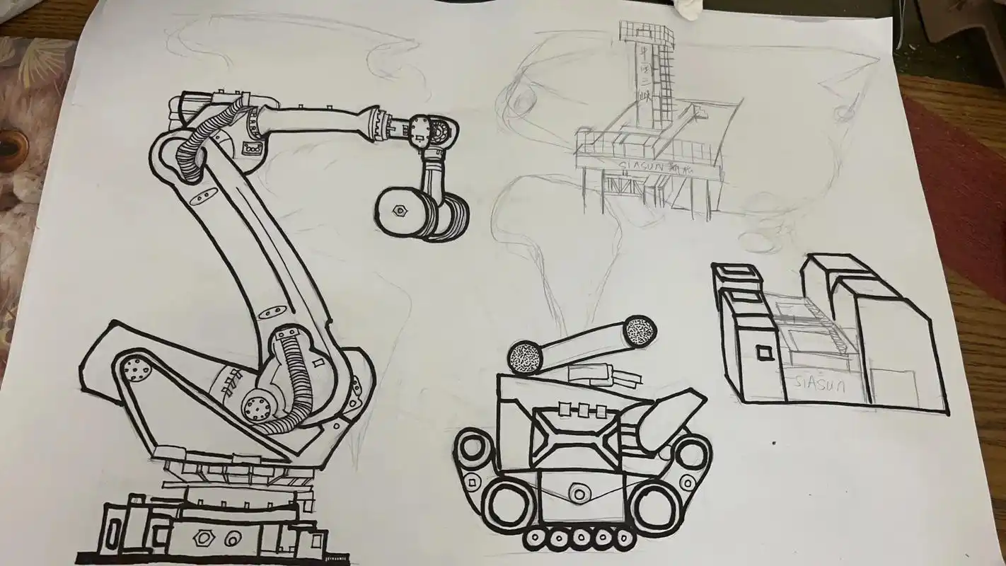 黑白7115.#线描#美术#工业机器人 - 抖音